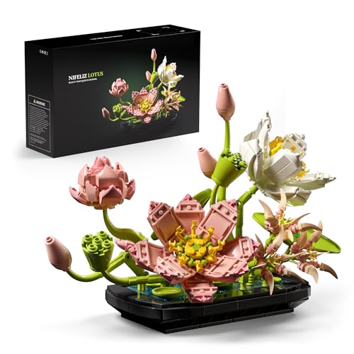 Nifeliz Lotus Flower Building Set for Adults, Botanical Decoration for Table or Office, A Nature-Inspired Gift for Plant Lovers and Garden Enthusiasts (506 PCS, NF10334)
