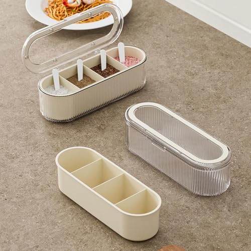 Image of Xmart India 4 Compartment Masala Dabba with Spoons | Spice Box with Transparent Lid | Kitchen Spice Organizer for Salt, Sugar, Masala, Herbs, Seasonings & Dry Fruits (Masala Box, Standard)