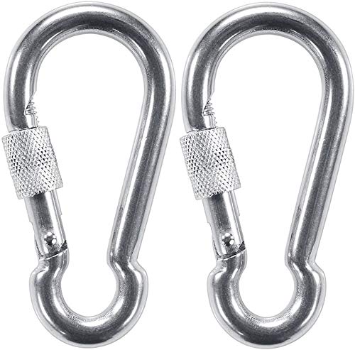Vok 2Pcs Stainless Steel Spring Snap Key Chain Clip Hook Screw Gate Buckle with Screw Gate Lock for Home,Outdoor Camping,Hiking Fishing,Traveling,Backpack