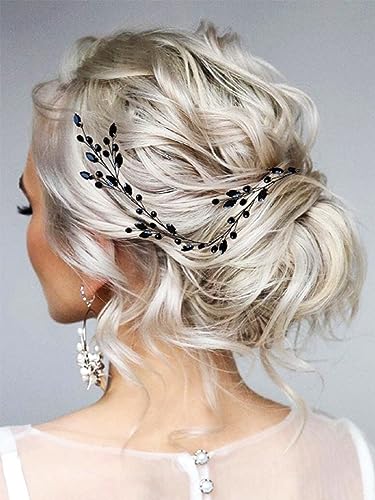 Brihasory Black Halloween Headband Bridal Hair Accessories for Women, Handmade Crystal Wedding Hair Pieces for Brides, Rhinestone Hair Vine for Party Prom Hair Decoration Bridesmaid Gifts