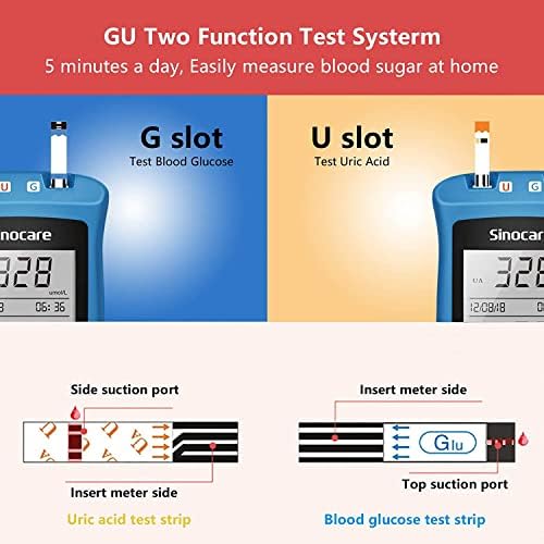 sinocare 2-in-1 Uric Acid & Blood Glucose Test Kit, Safe AQ UG Multifunctional Monitor for Blood Sugar & Gout Test, w/ Test Strips x 100 & Lancing Devices x 100, for Diabetics & Gout - in mmol/L
