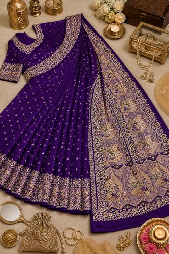Generic purple banarasi silk saree – image 2