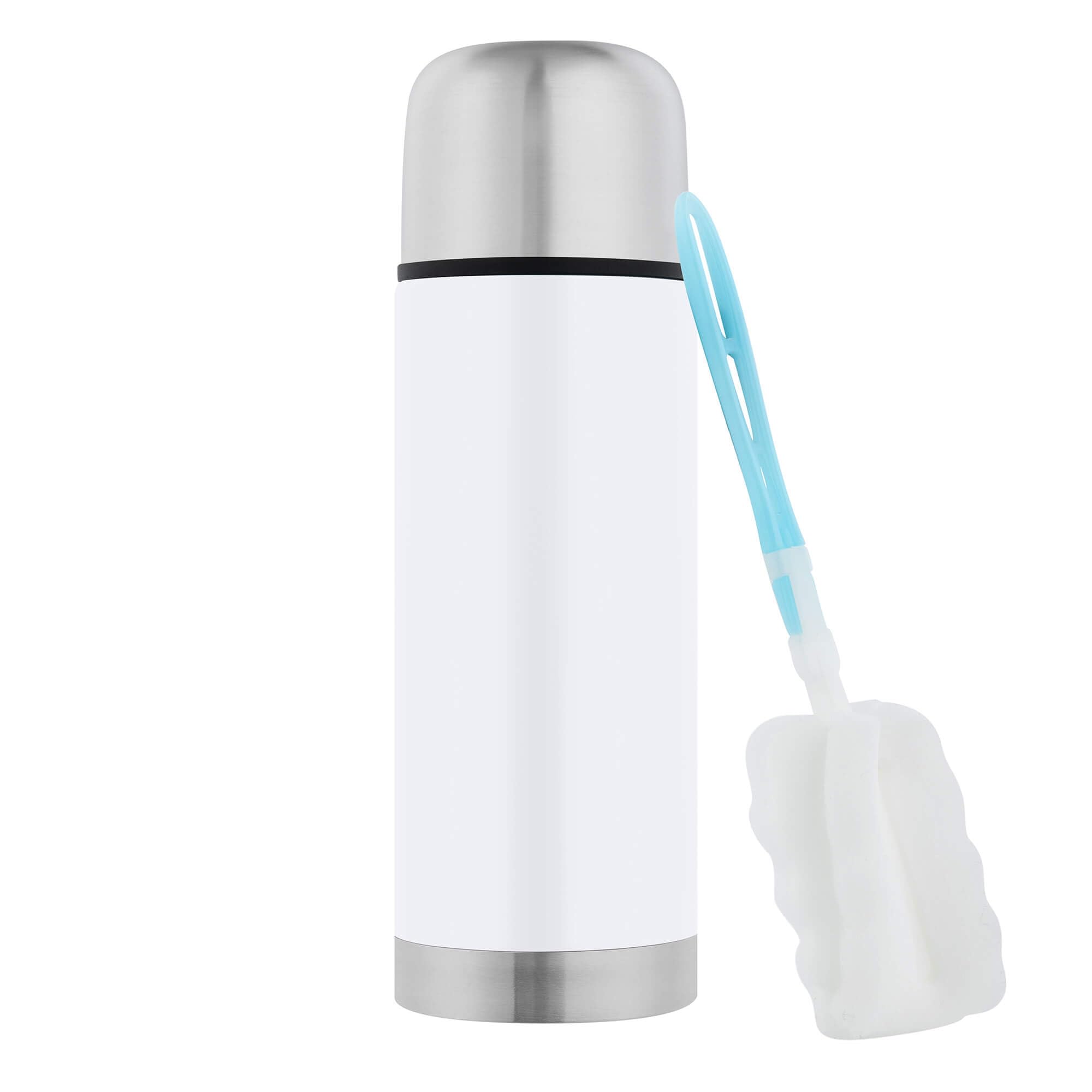 GRÄWE Thermosflasche 350 ml, Edelstahl Trinkflasche, Thermoskanne, Isolierflasche für unterwegs mit Becher, Auslaufsicher, Spülmaschinengeeignet, weiß
