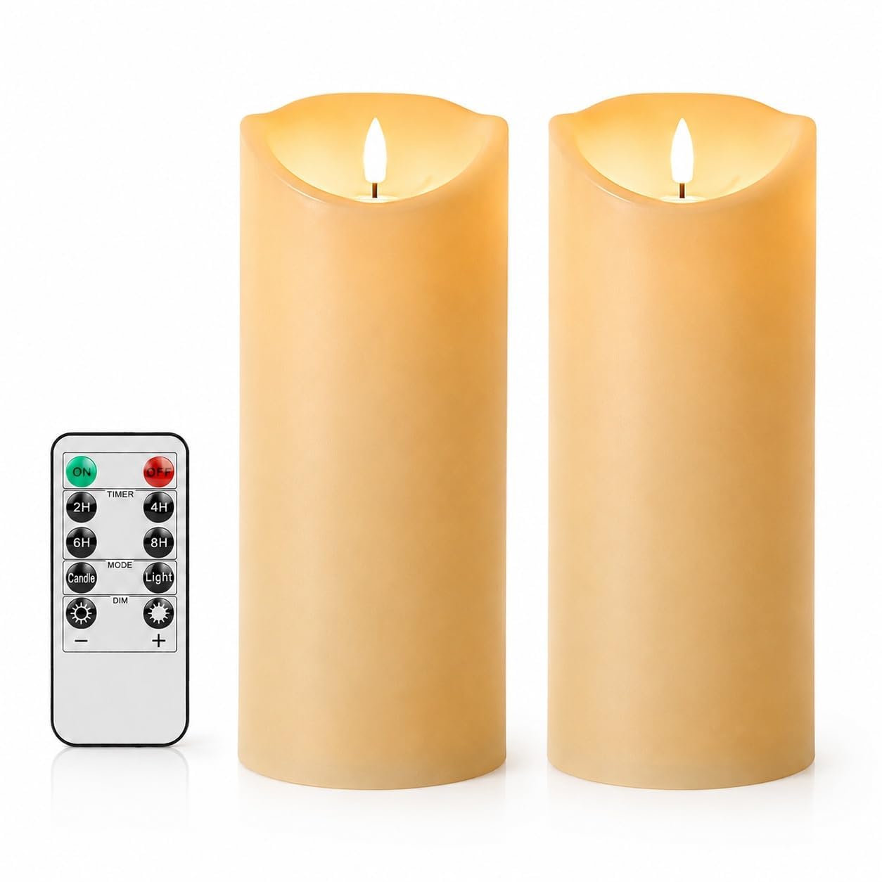 Grandi candele tremolanti senza fiamma con telecomando, candele a batteria con timer, 10,2 x 22,9 cm, candele finte a pilastro a LED avorio per lanterne da esterno portico, set di 2