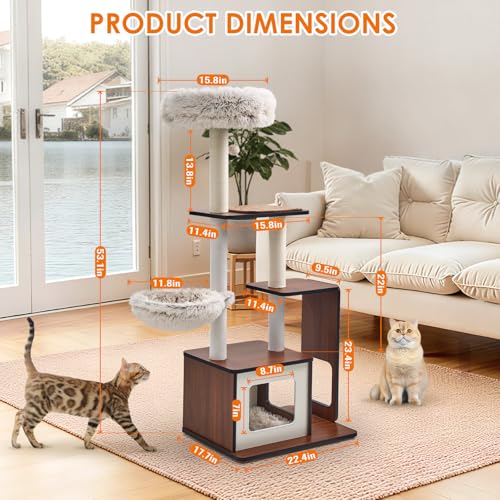 Árbol rascador moderno para gatos grandes 54 pulg miniatura 2