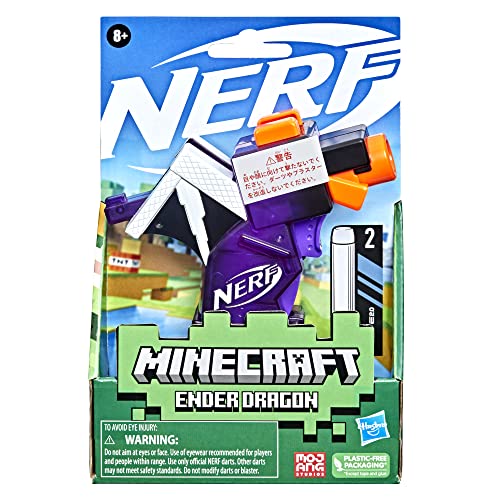 Image of Nerf MicroShots Minecraft Ender Dragon Mini Blaster, Minecraft Dragon Mob Design, Includes 2 Official Elite Darts, Priming Handle