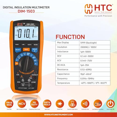 Image of HTC DIM 1503 Digital Handheld 1000 V Insulation Tester with AC /DC True RMS Multimeter By Skyking 