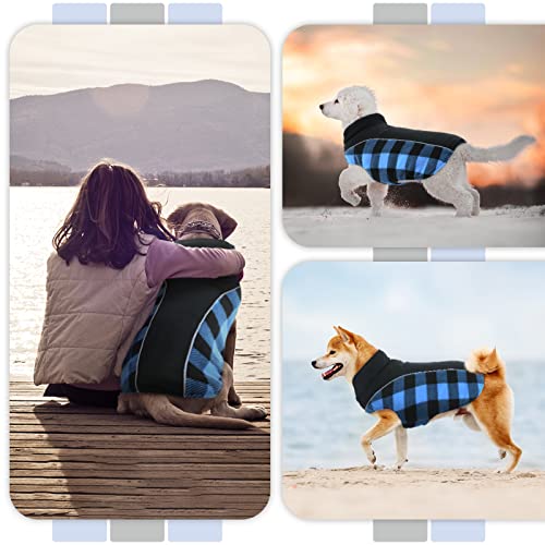 Kuoser Reversible Dog Coat, Warm Waterproof Dog Jacket, British Style Plaid Dog Winter Coats, Puppy Cold Weather Vest Windproof Outdoor Clothes Dog Snow Jackets For Small Medium Large Dogs Blue #TOP6
