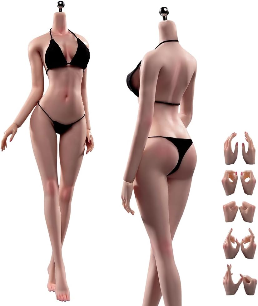 Fremego1/6 Scale Female Body,12inch Super Flexible Seamless Female Figure Body Makeup Version with Undetachable Feet Tall and Slender Miniature Action Figure (Suntan Skin)