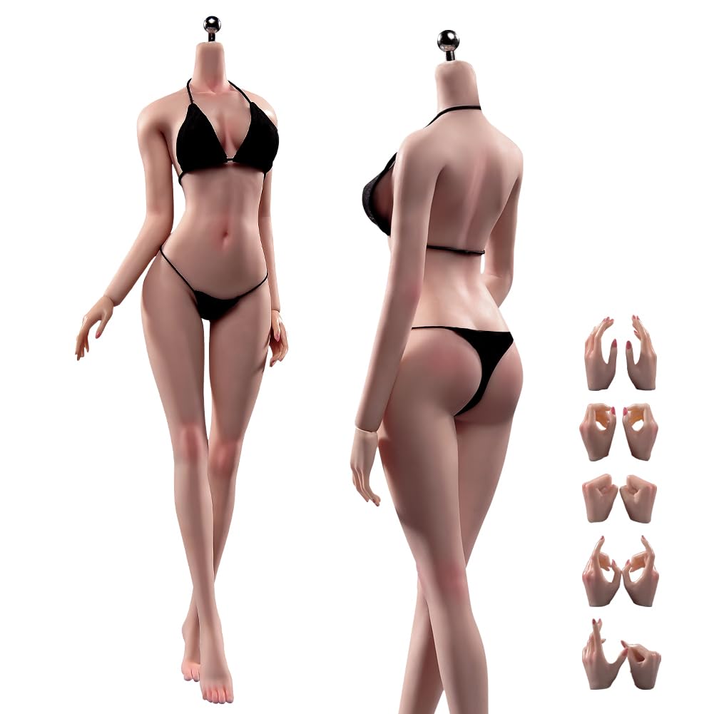 Fremego1/6 Scale Female Body,12inch Super Flexible Seamless Female Figure Body Makeup Version with Undetachable Feet Tall and Slender Miniature Action Figure (Suntan Skin)