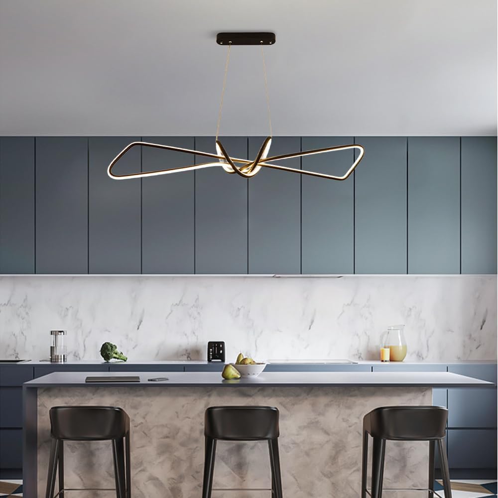 Led Linear Light for Dining Room, 48W Aluminum Long Strip Hanging Light with Silicshade, Creative Kitchen Island Lighting Hanging Lamp Living Room Chaner (Dark 3000K)/K/6000K