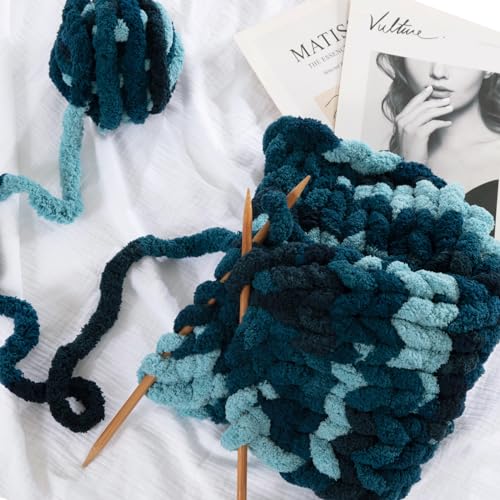Image of MABOZOO Tie Dye Chunky Yarn for Crocheting & Knitting, 8 Pack - Soft Plush Dark Blue Fluffy Jumbo Chenille Yarn,Giant Thick Fuzzy Bulky(29 yds, 8 oz Each Skein)