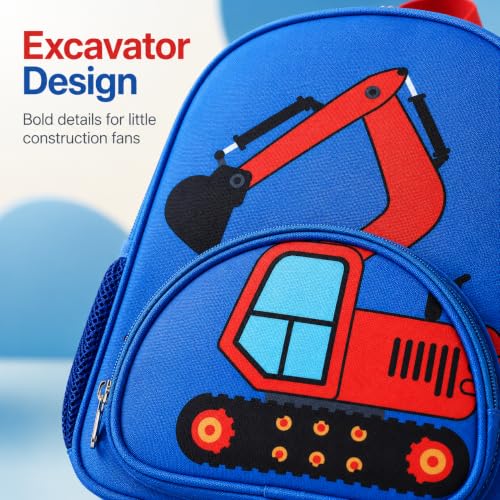 Image of LOIDOU Toddler Backpack for Boys, Excavator Construction Vehicle Kids Backpack with Chest Strap, Padded Straps & Side Bottle Pockets for Daycare, Preschool, Travel