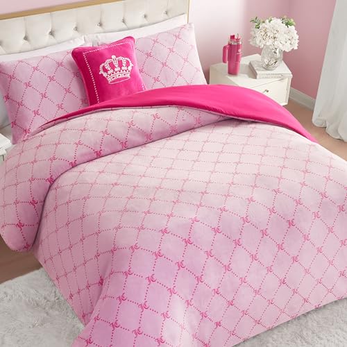 Image of Juicy Couture Plush Reversible Trellis Link 3-Piece Twin /Twin XL Comforter Set with Decorative Pillow, Pink