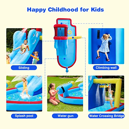 JOYLDIAS Inflatable Bounce House, Water Slide Bouncer Playhouse Castle w/Splash Pool, Climbing Wall, Basketball Hoop & Carry Bag, 480W Air Blower for Kids Backyard Indoor Outdoor Use, Free Water Gun - image 4