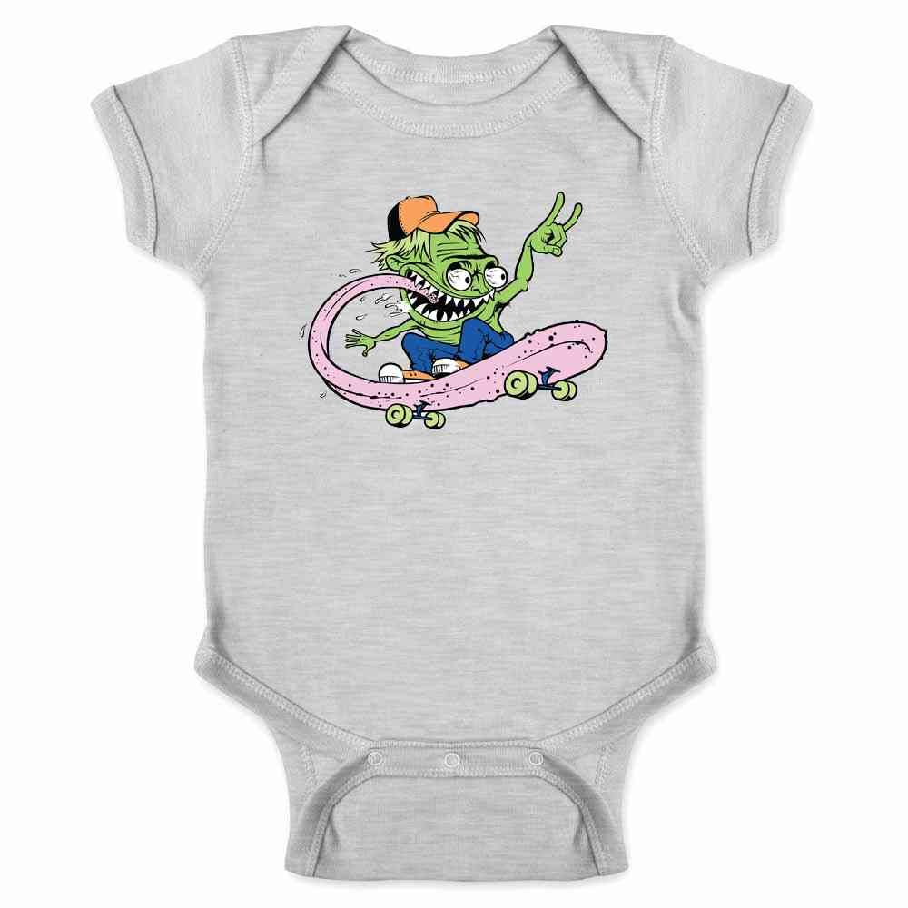 Funny Skateboard Monster Retro Infant Bodysuit for Cool Babies Grey 6M