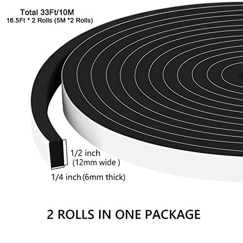 Trisiki Upgraded Strong Adhesive Weather Stripping Door Seal, Soundproof Doors And Windows Insulation Foam Tape, Air Conditioner Seal Strip, Anti-Vibration, Anti-Collision(1/2 In X 1/4 In X 33Ft) #TOP5