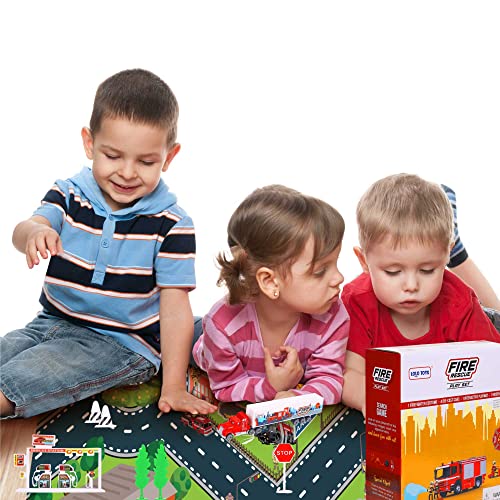 Lolo Toys Firefighter Play Set - 20-Piece Kids Toy Fire Truck & Costume With Road Mat, Diecast Vehicles, Hat & Search Game #TOP6