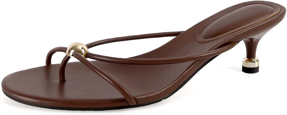 SOVANYOU Kitten Heel Sandals for Women Open Toe Flip Flop Heels Slip-on Thong Heeled Sandals