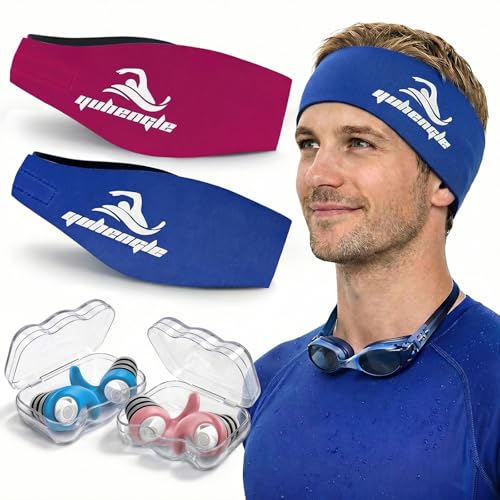 Diadema de Natación,2 Pares de Tapones oidos Natación Impermeable con Banda de Neopreno Elástica, Ajustable y Antideslizante,Ideal para Niños y Adultos para Nadar,Surfear, Bucear y Deportes Acuáticos