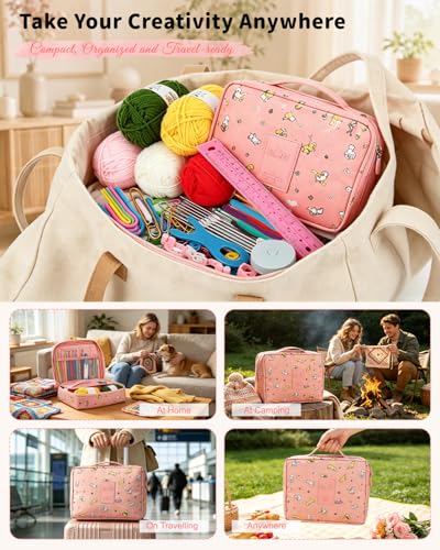 Image of Aeelike Crochet Kit for Beginners- Ideal DIY Craft Gift for Women, Pink | Crochet Starter Kits with Yarn, Ergonomic Hooks & Storage Case, Learn-to-Crochet Set for Adults, Kids & Seniors