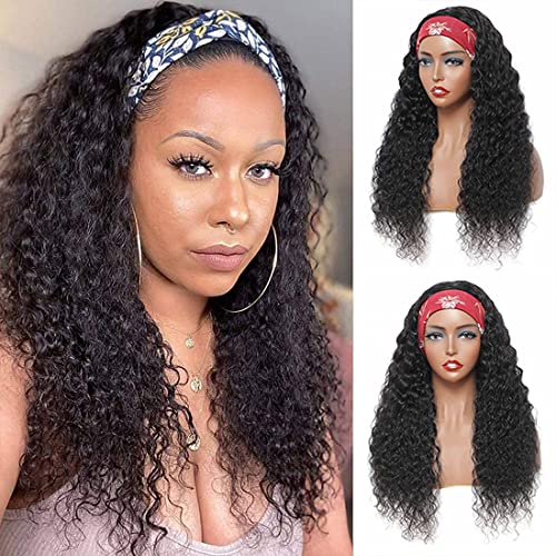 Image of Deep Wave Headband Wig Human Hair 18 Inch Brazilian Virgin Natural Black