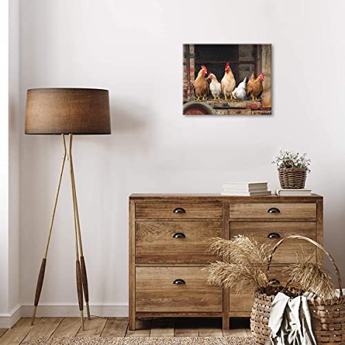 Kitchen Decor Wall Art Farm Rooster Chicken Pictures For Farmhouse Rustic Home Walls Decoration Canvas Framed 15X12 #TOP2