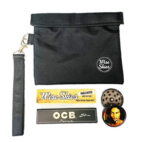 Wise Skies Black Smell Proof Bag & Wise Skies Unbleached Papers & Plastic / 4 Item Package Smell Proof Bag Kit