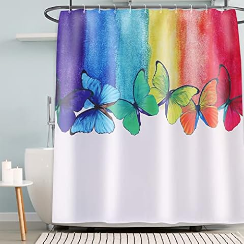 Butterfly Series Shower Curtain Rainbow Butterfly Waterproof Fabric Decorative Shower Curtain with Hook, Machine Washable, 72 x 72 Inch Cover