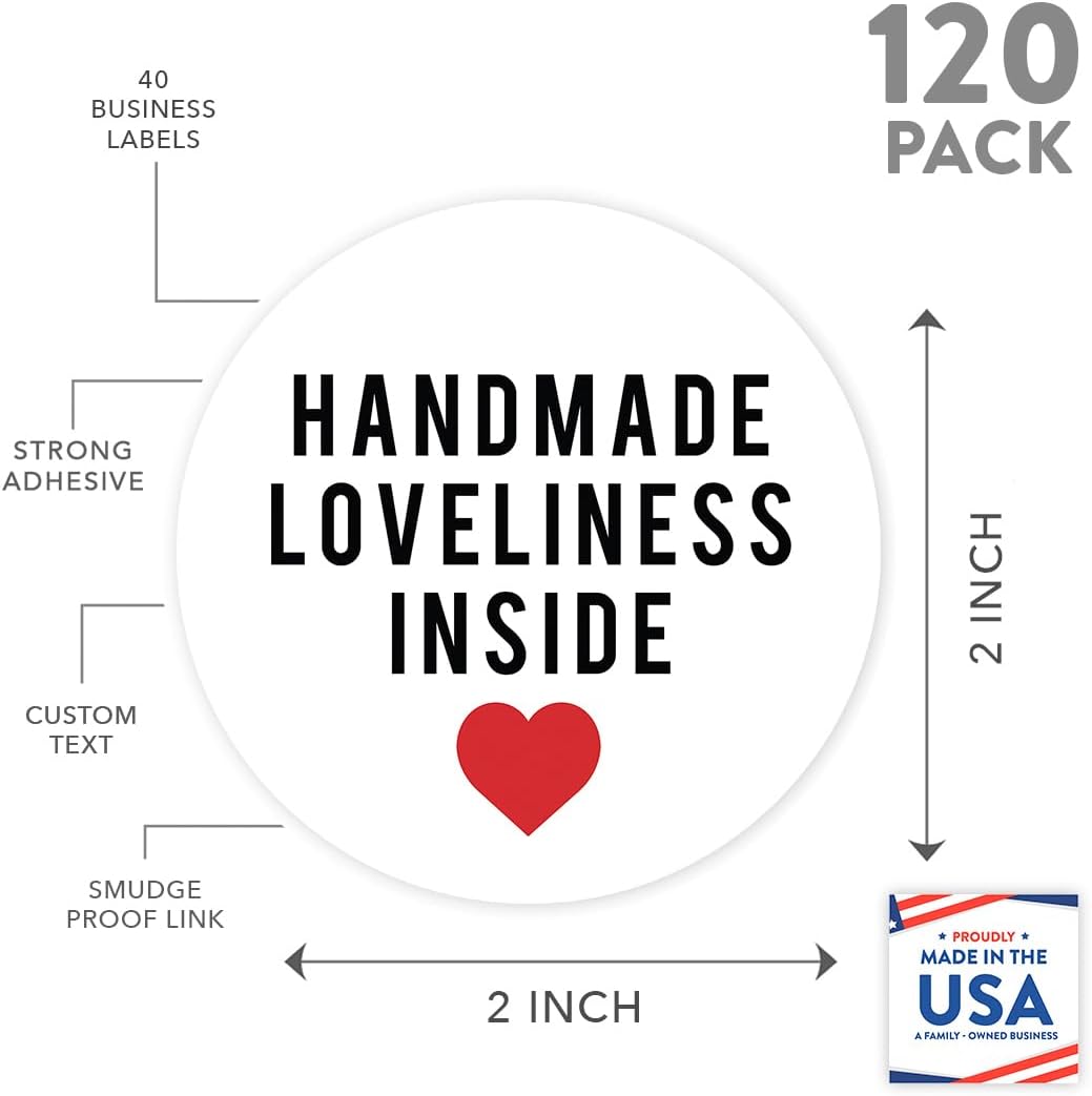Andaz Press Round Small Business Sticker Labels, 120-Pack, Handmade Loveliness Inside, Handmade Stickers for Packaging, Product Labels for Small Business, Business Thank You Stickers