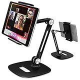 B-Land Adjustable Tablet Stand, Desktop Tablet Holder Mount Foldable Phone Stand with 360° Swivel Phone Clamp Mount Holder, Compatible with 4-13' Tablets/Phones,Nintendo Switch, Kindle (Black)