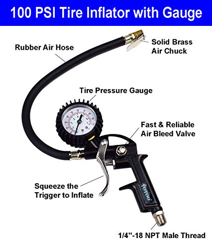 Yotoo Heavy Duty Air Compressor Accessory Kit 18-Piece, 1/4" Npt Air Tool Kit With 100 Psi Tire Inflator Gauge, Heavy Duty Air Blow Gun And Air Hose Fittings #TOP1