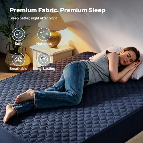 Image of BEDLORE 2 Pack Waterproof Mattress Protector, King Size Pad with Deep Pocket 6 inch-18 inch Depth, Soft Breathable Dirt Proof Single Bed Mattress Cover for Bedroom, Dorm Room (Navy Blue)