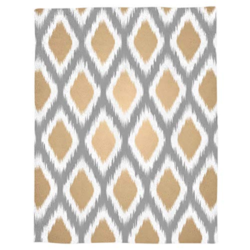 Flannel Throw Blanket Beige Gray Ethnic Boho Ikat Pattern Lightweight Fleece Bed Blanket Vertical Soft Warm Blanket All Season Sofa/Couch/Chair For Child Adults 40 X 50 Inch #TOP4