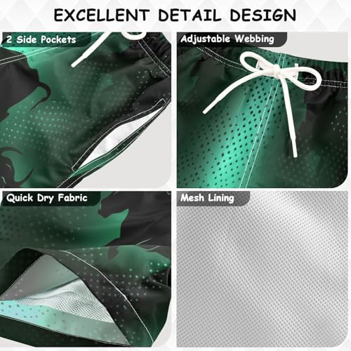 Boys Beach Board Shorts Funny Ox Animal Green Swim Trunk Teen Swimwear 8-16Y3