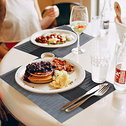 Giverare Placemats Set Of 4, Heat-Resistant Woven Vinyl Placemat, Non-Slip Washable Pvc Table Mat, Easy To Clean Premium Plastic Table Mats For Dining Table, Kitchen Table (Black+Gray) #TOP3