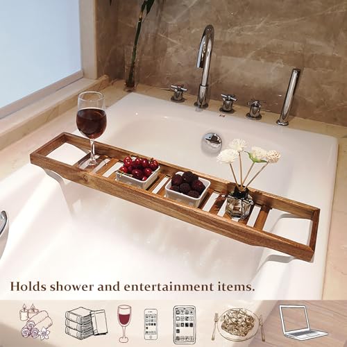 Bandeja grande de nogal para tina, mesa de baño con listones de 31 x 6 pulgadas, ideal para relajarse y remojar en la bañera