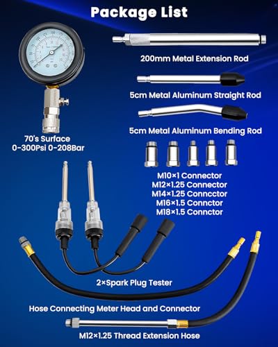 Image of SIXIWANZI 13 Piece Engine Compression Tester Kit, 0-300 PSI Compression Tester Automotive with Spark Plug Tester, Small Engine Compression Tester with M10 M12 M14 M16 M18