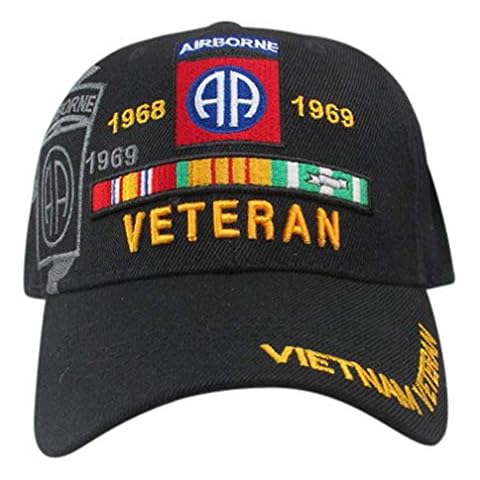 US Army 82nd Airborne Vietnam Veteran Baseball Cap, Black, One Size Cover