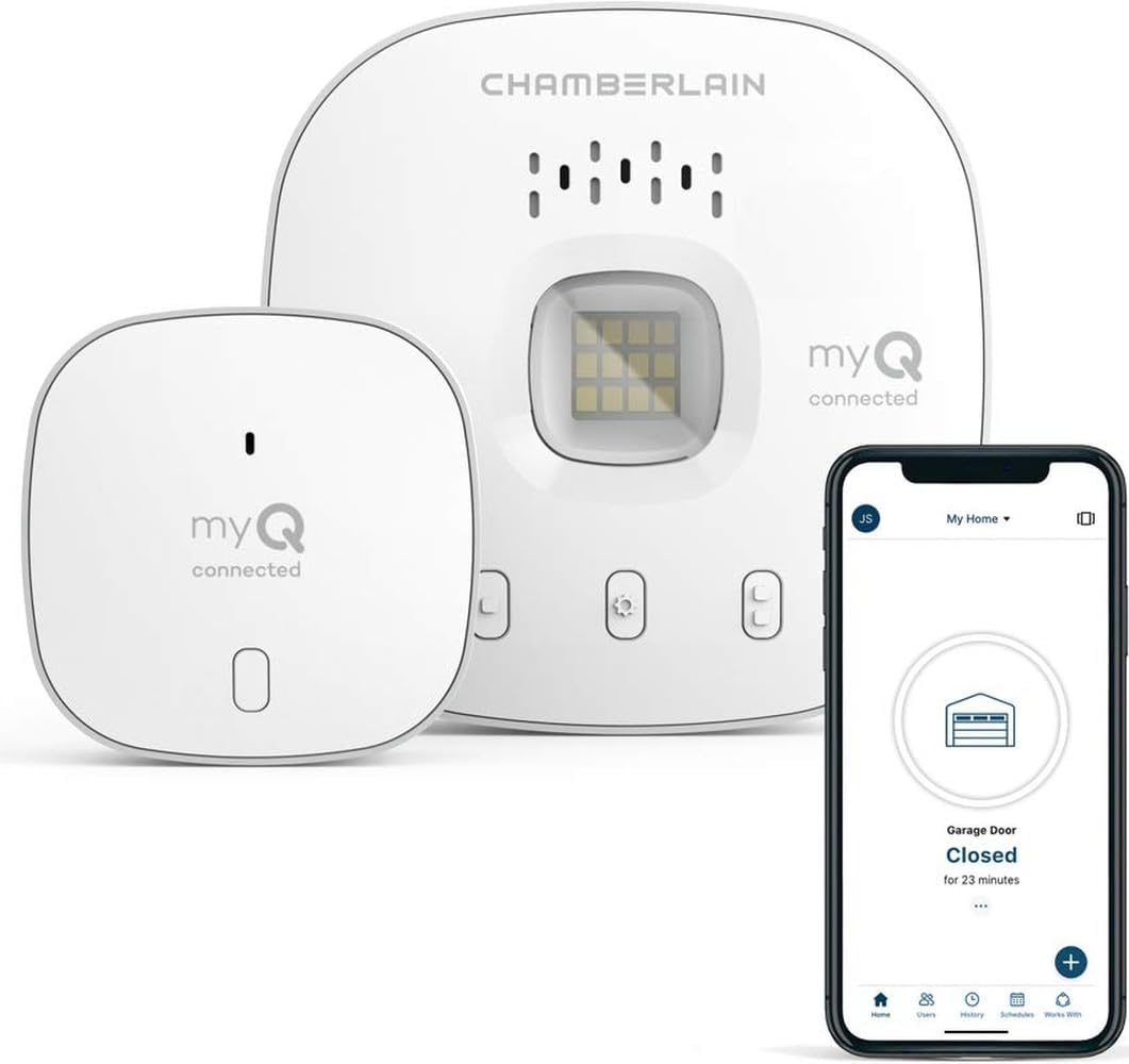 myQ Chamberlain Smart Garage Control - Wireless Garage Hub and Sensor with Wifi & Bluetooth - Smartphone Controlled, myQ-G0401-ES, White