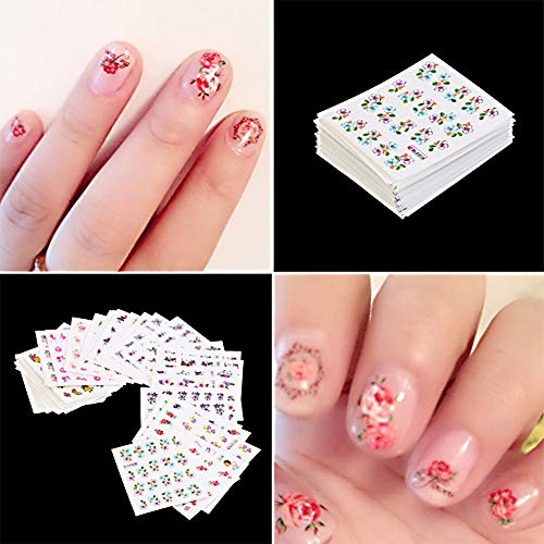 50 Blatt Wassertransfer Nagelsticker Nagelaufkleber Selbstklebend Nagel Kunst Aufkleber mit Blumen Schmetterling… – Bild 4