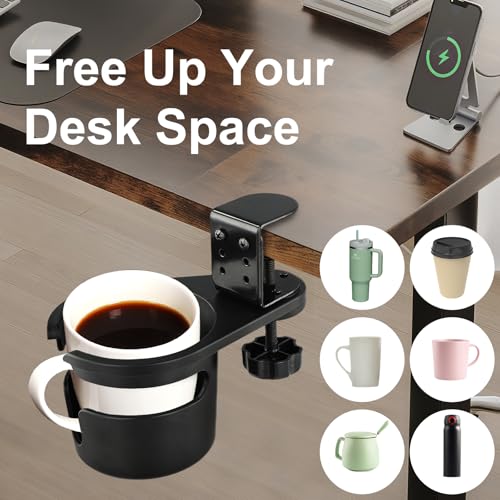 ColorMood Upgraded Deeper Desk Cup Holder with 360° Rotation, Clamp Mount Design, Metal Office & PC Gaming Desk Accessories,Hidden Adjustable Drink Holder for Arm Chair,Coffee Cup