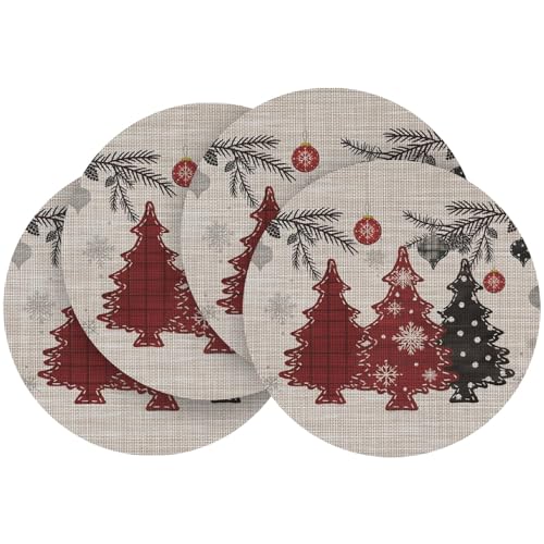 Artoid Mode Rot Kiefer Bäume Weihnachten PVC Round Platzsets 4er Set,...