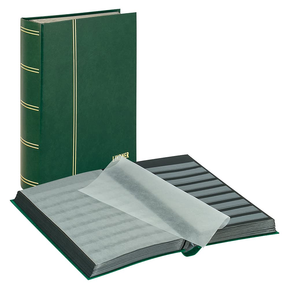 LINDNER Das Original Einsteckbuch Standard, grün, unwattiert, 64 Schwarze Seiten, durchgehende Klarsichtfolien-Streifen, 230 x 305 mm