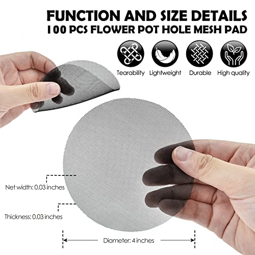 Grandisk 100 Pcs Flower Pot Hole Mesh Pad 4 Inch Round Drainage Hole Screens Garden Plant Bonsai Pot Bottom Grid Mat Plastic Mesh Screen Breathable Gasket For Prevent Soil Loss (4 X 4 Inch), Black #TOP1