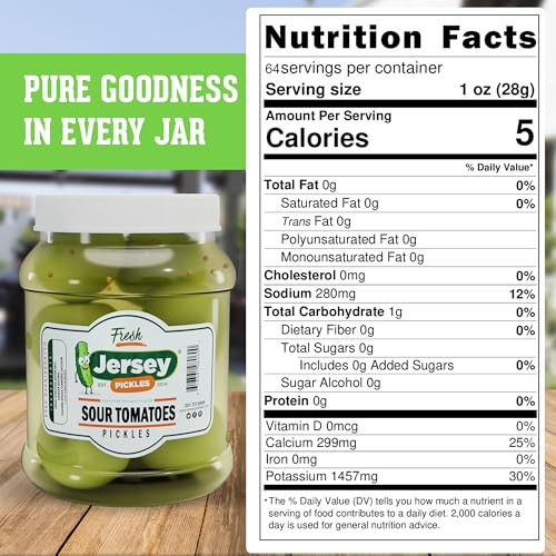 Jersey Pickles - Sour Pickled Tomatoes (Half Gallon) – Pickled Vegetable – Handcrafted Gourmet Tomatoes for Sandwiches, Charcuterie & More