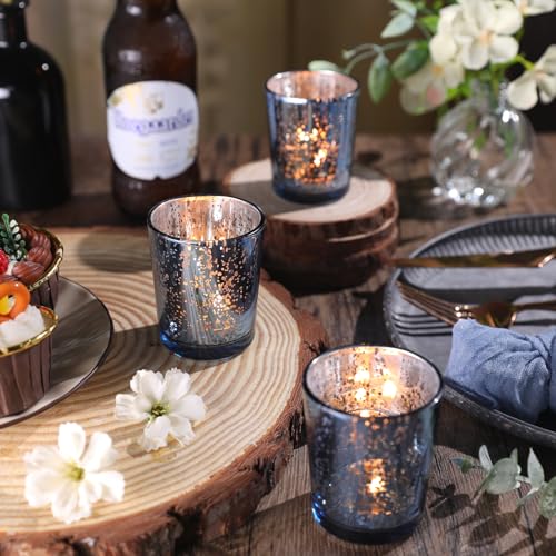 image for LETINE Blue Votive Candle Holders Set of 36 -Mercury Glass Candle Hold