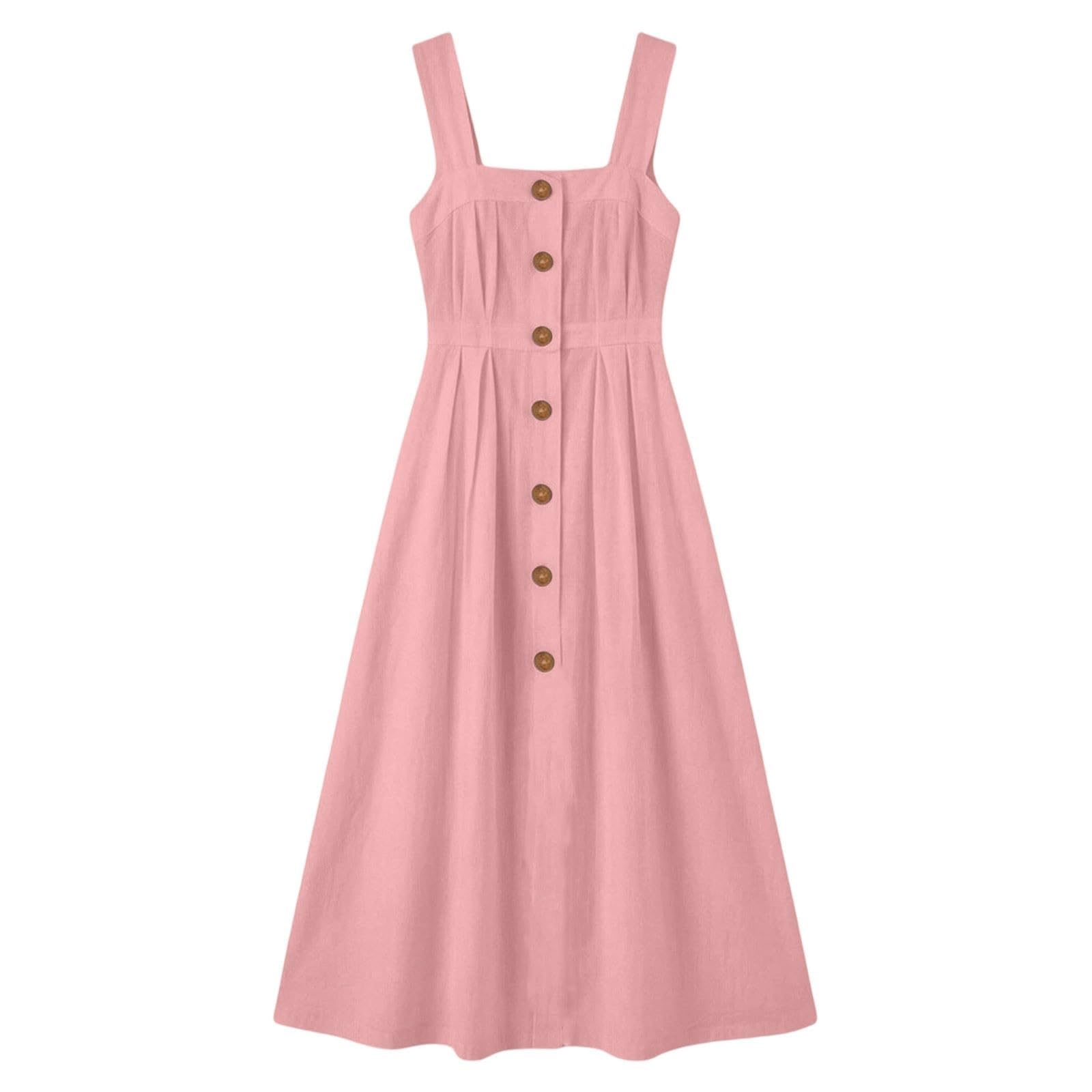 Vestido de verano para mujer, vestido de muselina con cuello halter para mujer, vestido informal de verano con bolsillos, línea A, vestido de volantes, ligero y aireado, vestido de playa, sin mangas