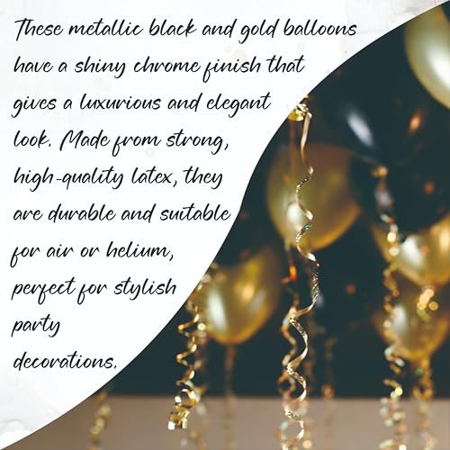 Image of Black & Gold Metallic Balloon Set with Happy Birthday Banner Perfect for Stylish Parties & Festive Events