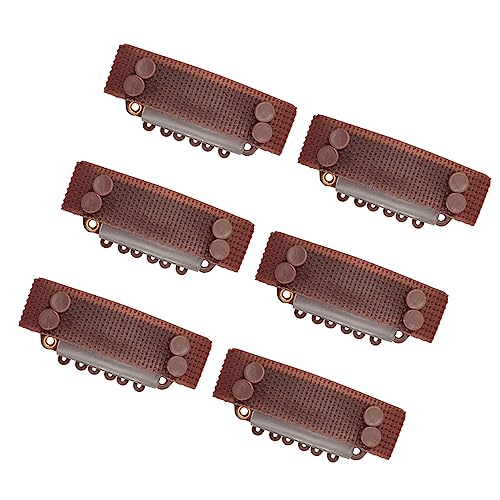 YTBYT 6 Pcs Stickable Wig Clips U-Shape Snap Clip 28mm 6-Teeth Hair Extensions Clips for Fixed Wig Windproof Strap (Brown)
